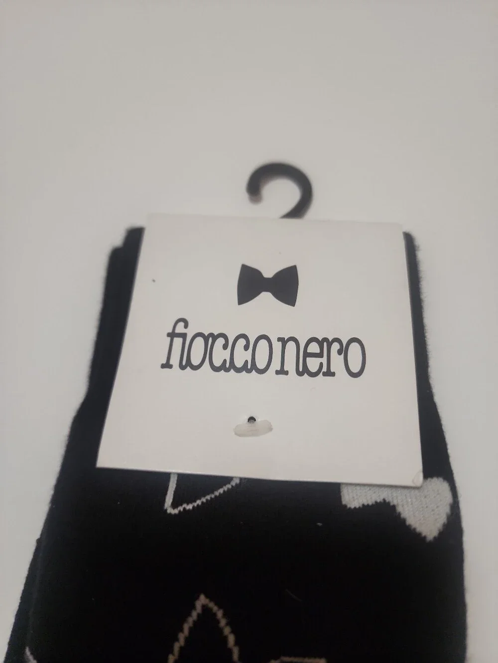 Mens Black Dress Socks White Bow Tie Print Cotton Blend Mid Calf NWT One Size